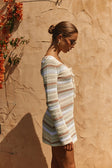 Cream Stripe Knit Long Sleeve Mini Veya Dress