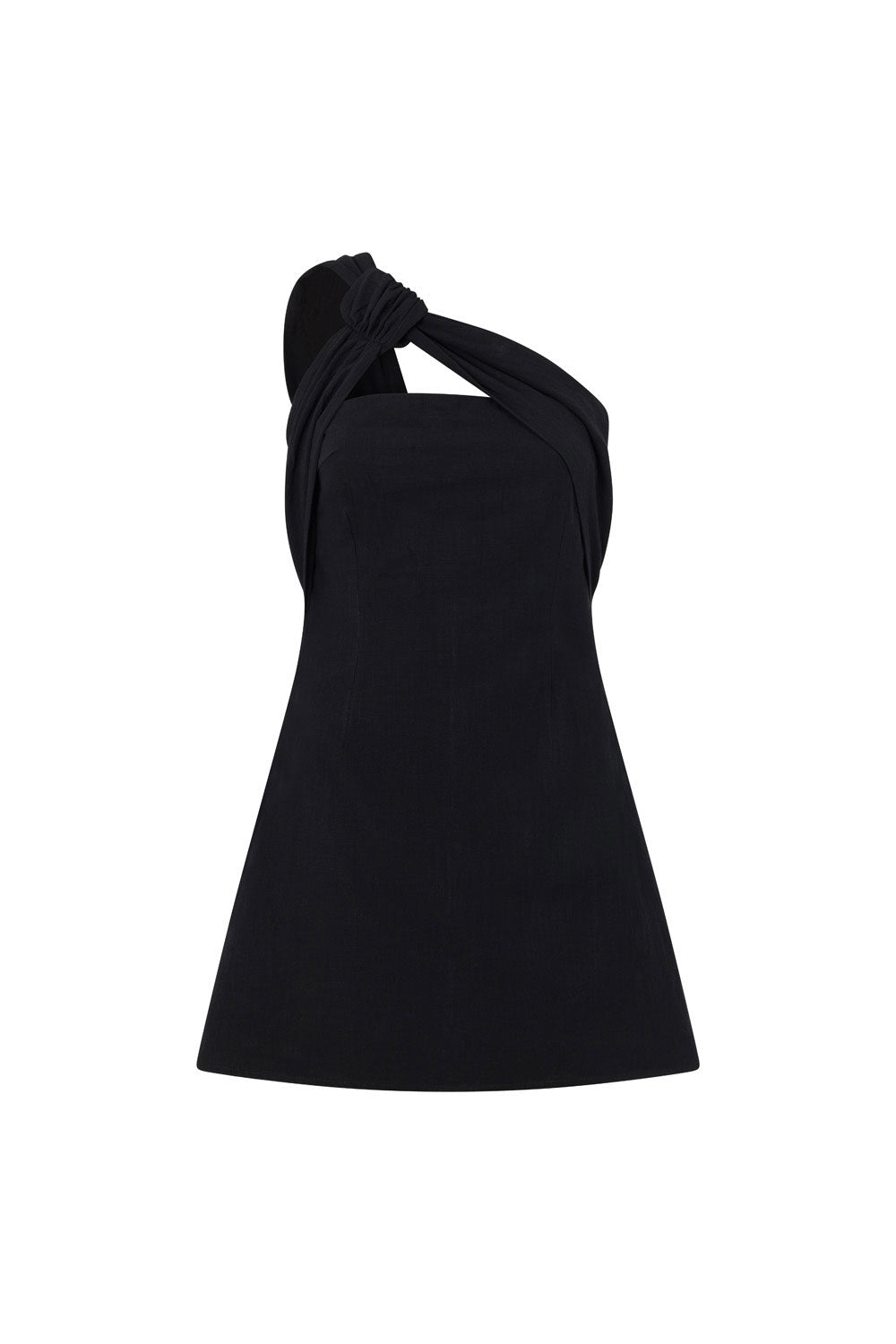 Black One Shoulder Cutout Mini Knot Dimmi Dress