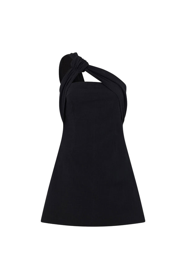 Black One Shoulder Cutout Mini Knot Dimmi Dress