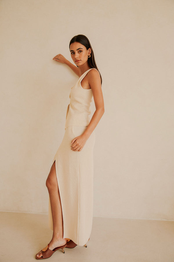 Cream Front Split Wrap Maxi Bridget Skirt