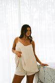 Beige High Waist Elastic Drawstring Boston Shorts