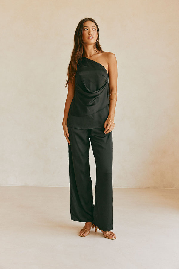Adeline Elasticated Silk Pants - Black