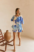 Vally Blue Print Elastic Drawstring Elara Shorts