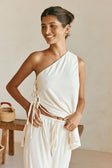 Cream One Shoulder Side Tie Zen Top