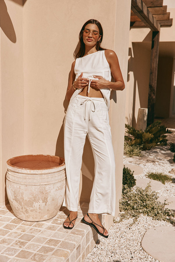 White High Waist Belt Hanoi Pants