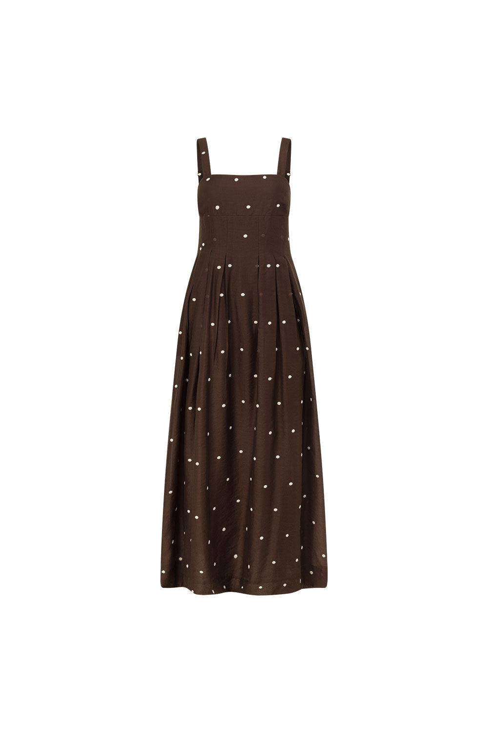 Chocolate Speck Polka Dot Pin Tuck Maxi Flores Dress