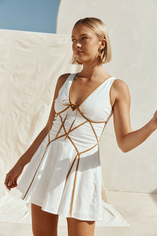 White Panel V Neck Mini Ravina Dress
