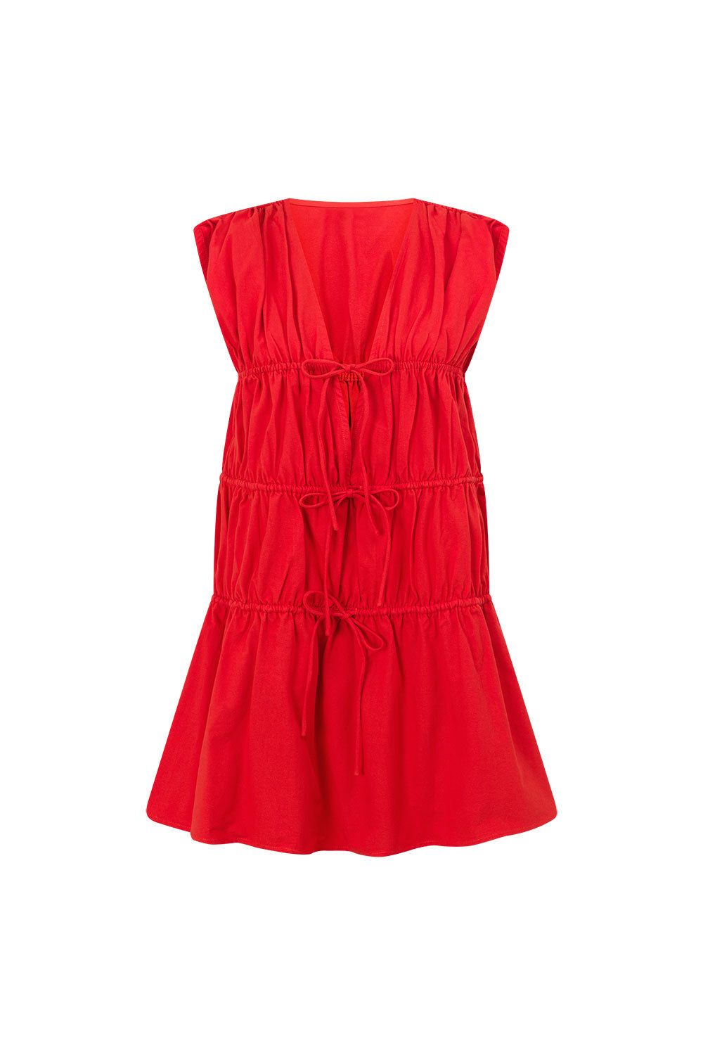Red Tie Ruched Mini Joslin Dress