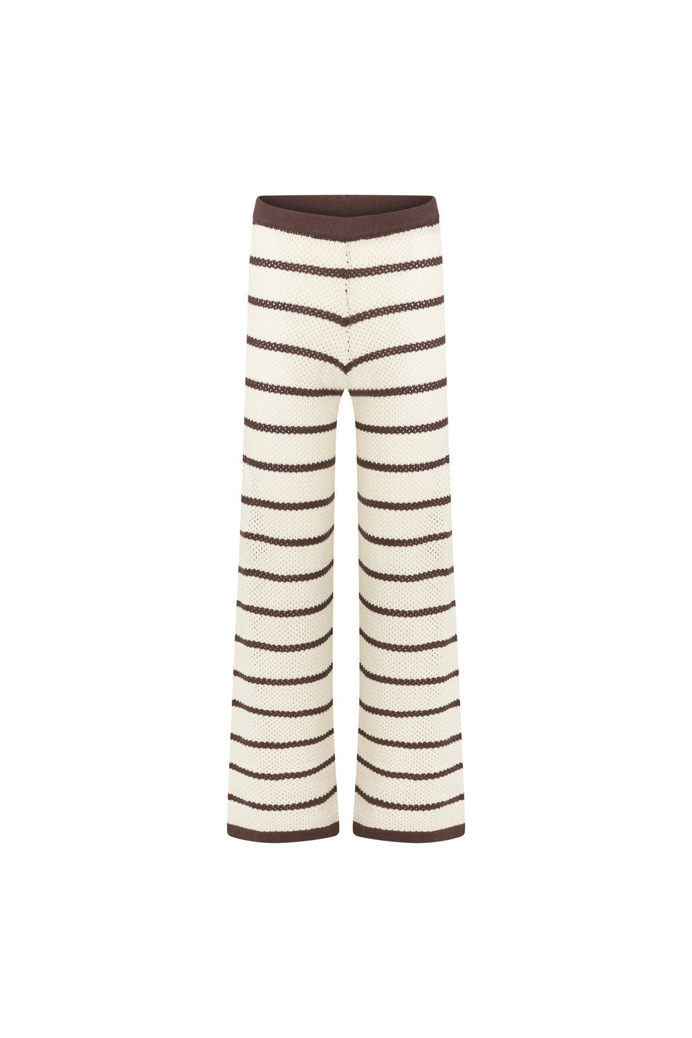 Mia Elasticated Pants - Cream, Brown stripe