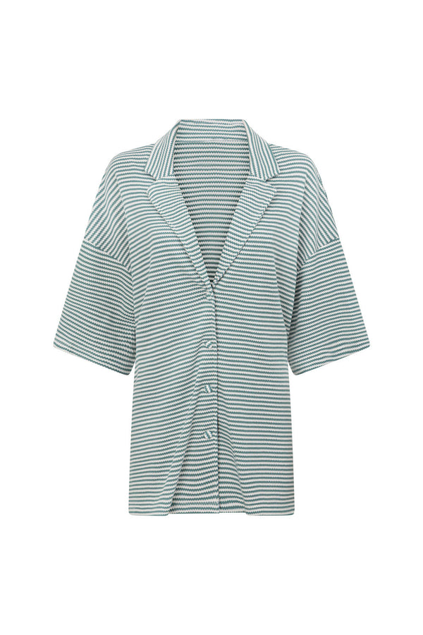 Mallory Button Up Top - Green Stripe