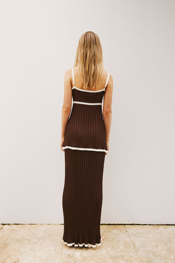 Chocolate Brown Pleated Knit Strappy Laine Tank Top