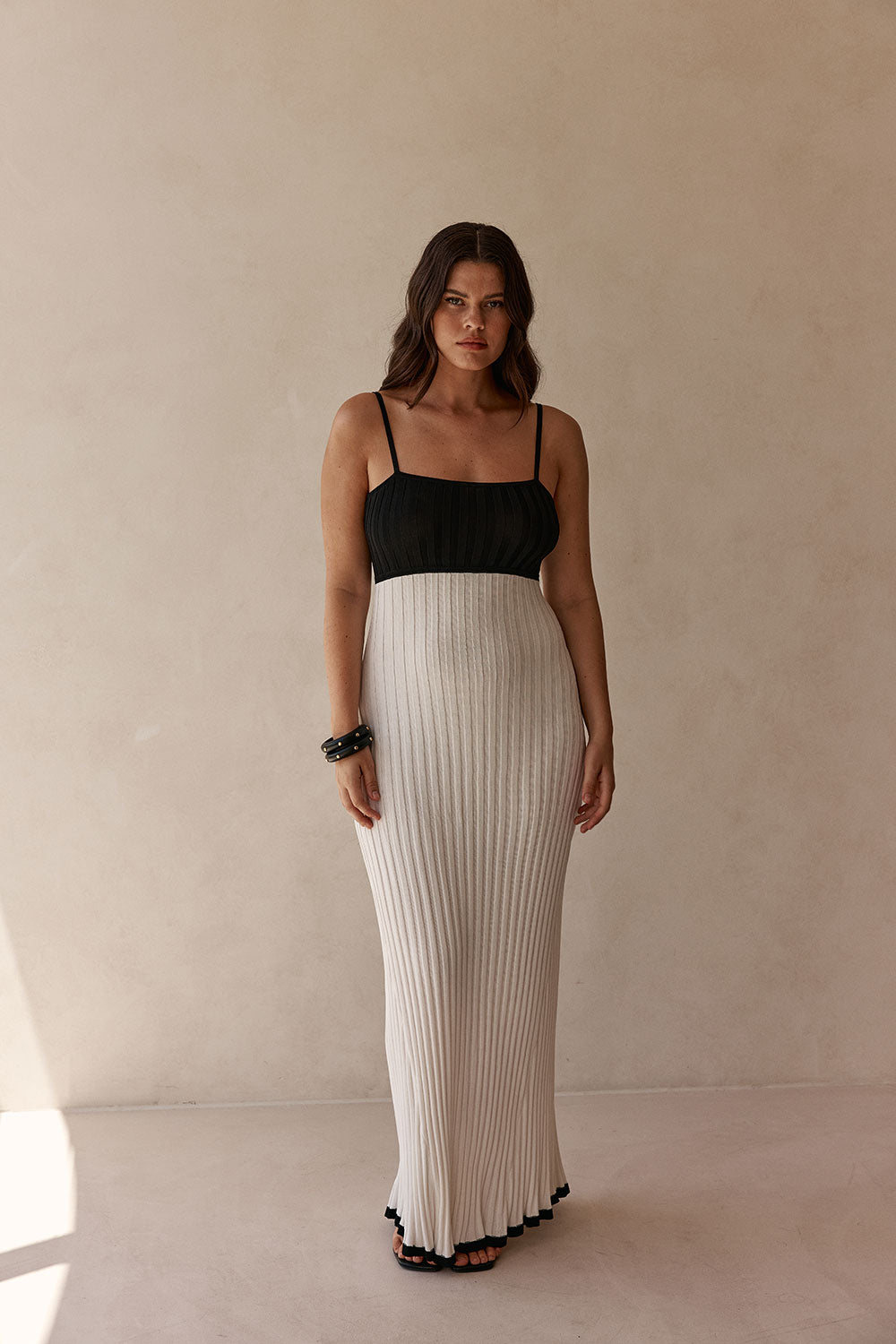 White Ribbed Knit Strappy Maxi Adley Dress