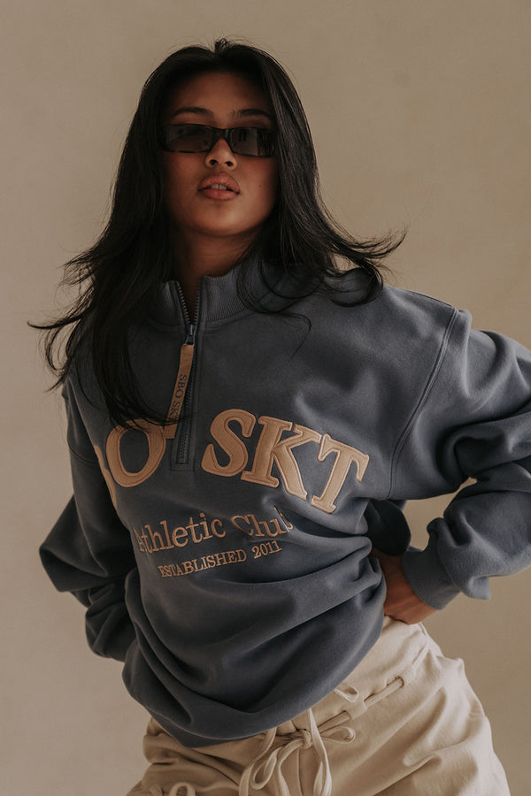 Montpellier Oversized Vintage Sweater - Fleece Blue, Tan