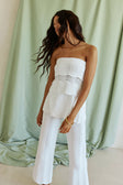 White Wave Knit Strapless Panel Kama Top