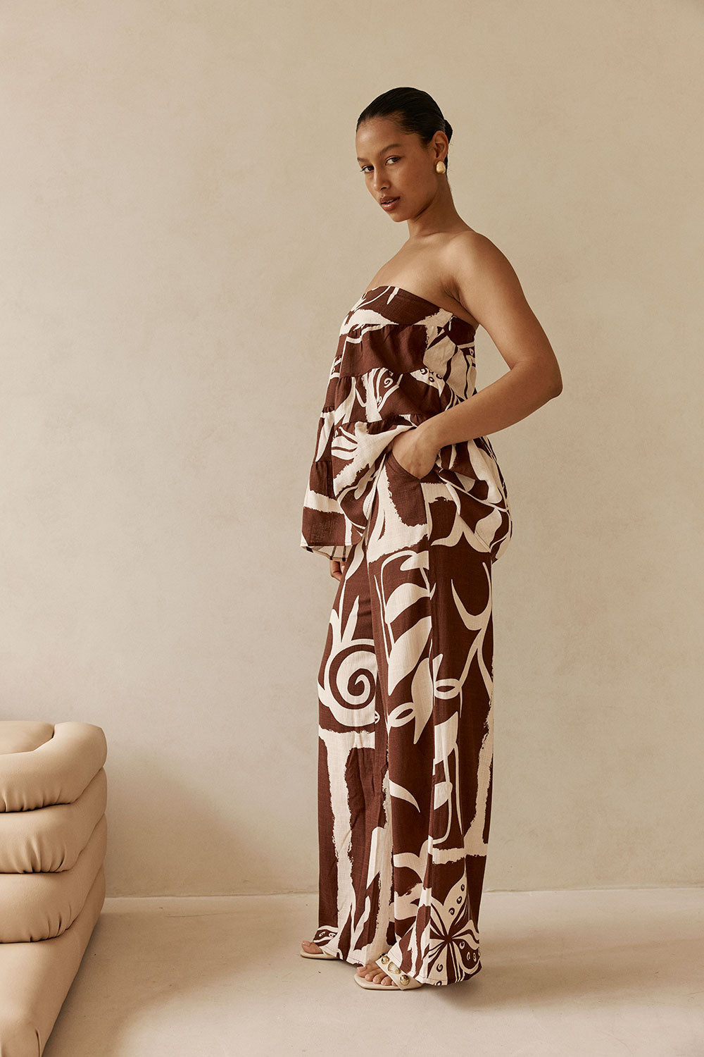 Brown and Cream Painted Tiles Print Presley Pants