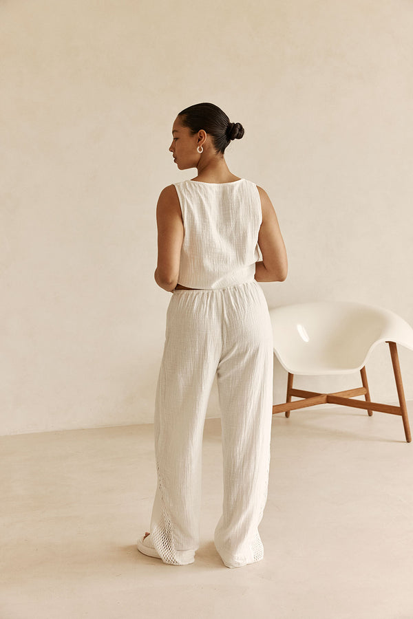 White Elastic Drawstring Relaxed Ditta Pants
