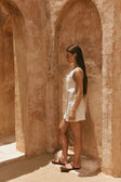 Beige Button Up Mini Alianna Dress