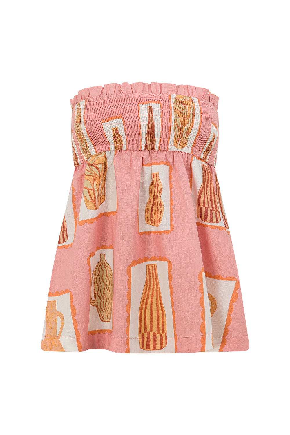 Pink Florero Print Strapless Lucia Top