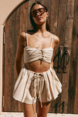 Beige Cut Out Pleated Tie Sydney Top