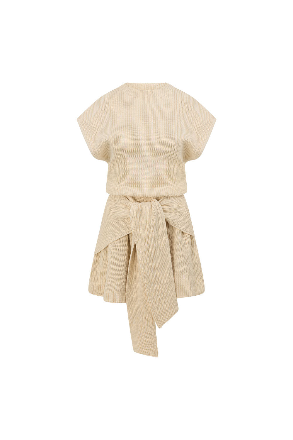 Beige Cotton Knit Draped Mini Lovina Dress