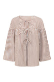 Pennie Long Sleeve Tie Top - Brown, White Stripe