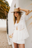 White Lace Button-Up Short Sleeve Lacey Top