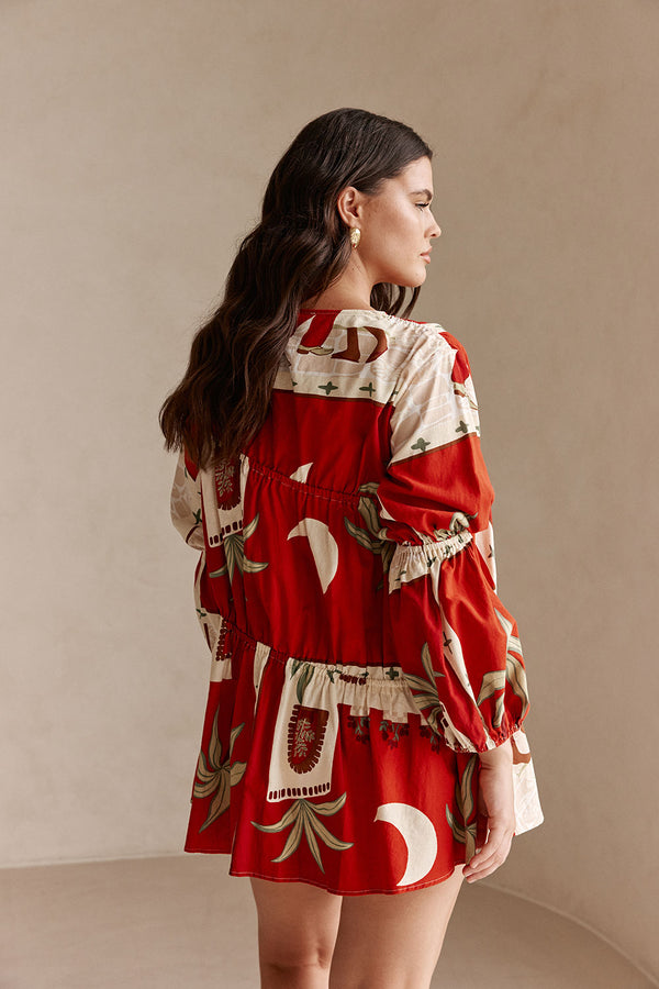 Red Palma Vista Ruched Mini Esperenza Dress