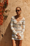 Cream Stripe Knit Long Sleeve Mini Veya Dress