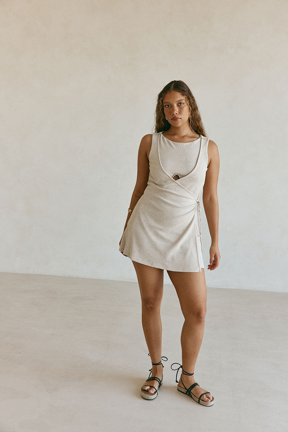 Beige Wrap Mini Kiana Dress