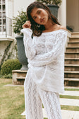Cierra Off Shoulder Long Sleeve Top - White Knit