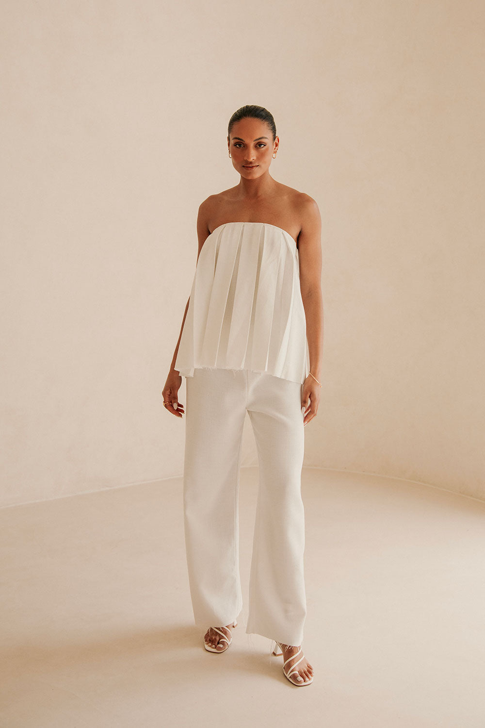 White Relaxed Elastic Drawstring Kamila Pants