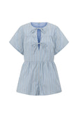Mirae Tie Playsuit - White, Blue Stripe