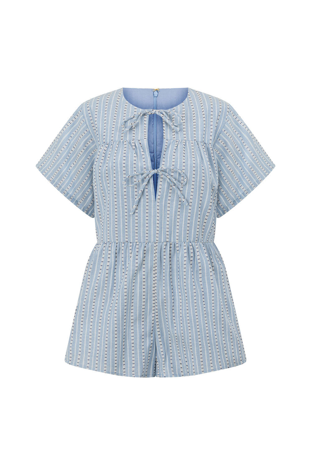 Mirae Tie Playsuit - White, Blue Stripe
