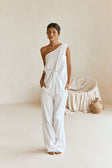 White Plaid One Shoulder Split Knot Sofia Top