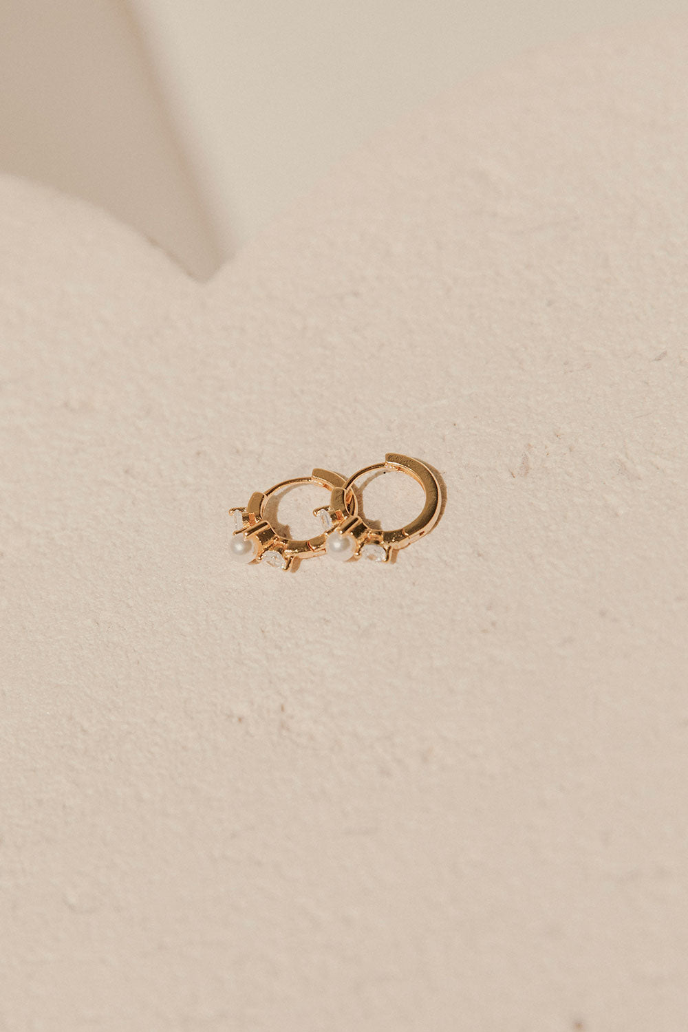 Gold Toned Pearl Gem Huggie Lira Earrings