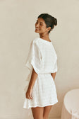 White Short Sleeve Button Mini Tarah Dress