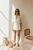 White Lace Button-Up Drawstring Short Sleeve Joi Playsuit