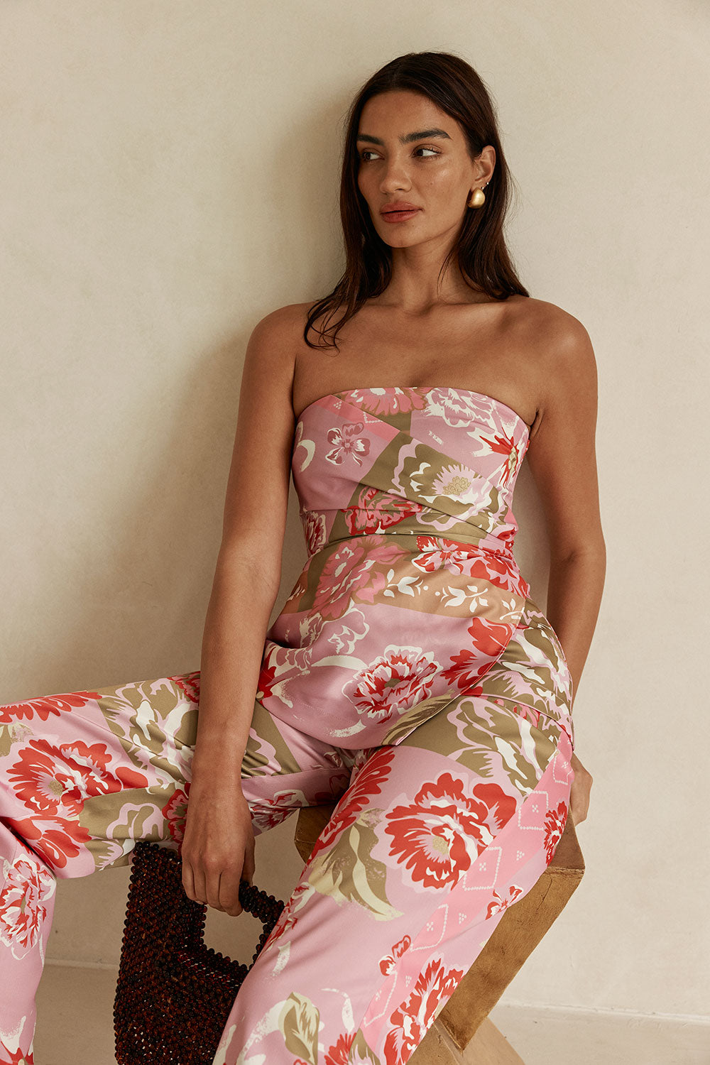 Pink Botanic Patch Floral Print Strapless Marleigh Top