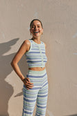 Aero Button Up Knit Stripe Top - Blue, White & Green