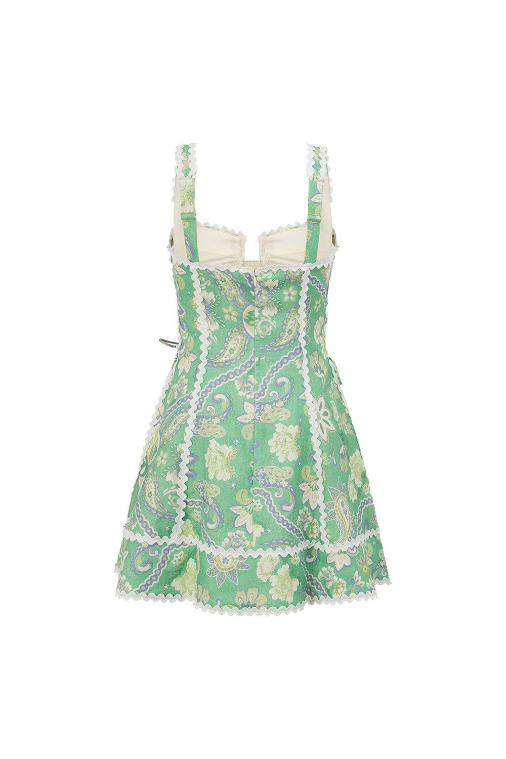 Green Floral Heritage Print Lace Up Mini Emilia Dress