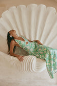 Green Floral Heritage Print V Neck Maxi Evia Dress