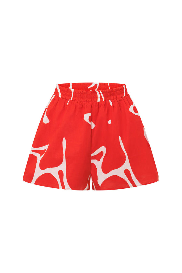 Seona Elasticated Shorts - Evoke Red, White
