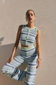 Aero Button Up Knit Stripe Top - Blue, White & Green