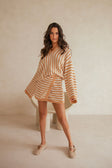 Bryn Stripe Mini Knitted Wrap Skirt - Orange, White