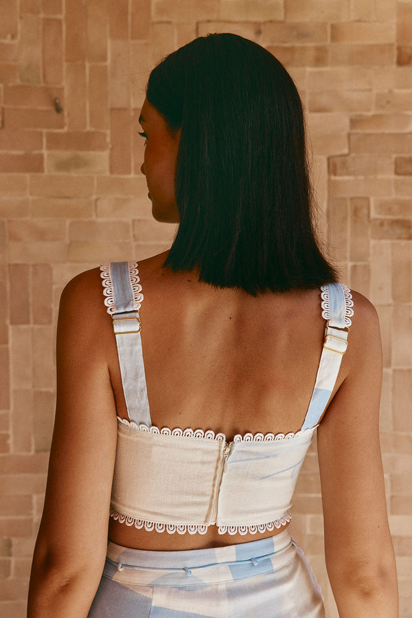 Blue Il Lido Print Wide Strap Crop Isabella Top