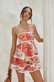 Red Floral Solafleur Print Strapless Hera Playsuit
