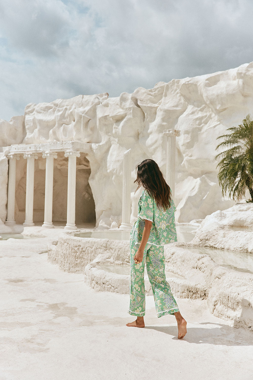 Green Floral Keritage print Button Up Kelia Shirt