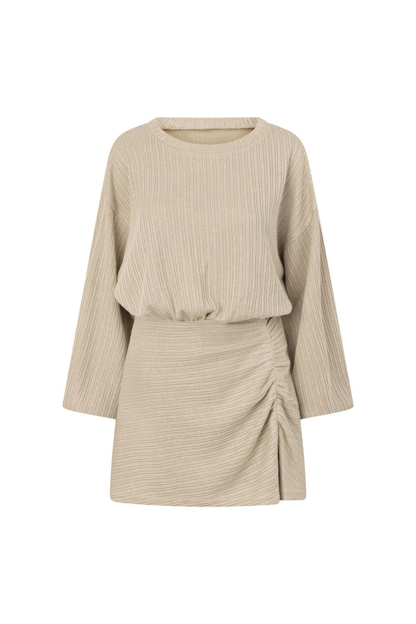 Khaki Long Sleeve Split Mini Corinna Dress