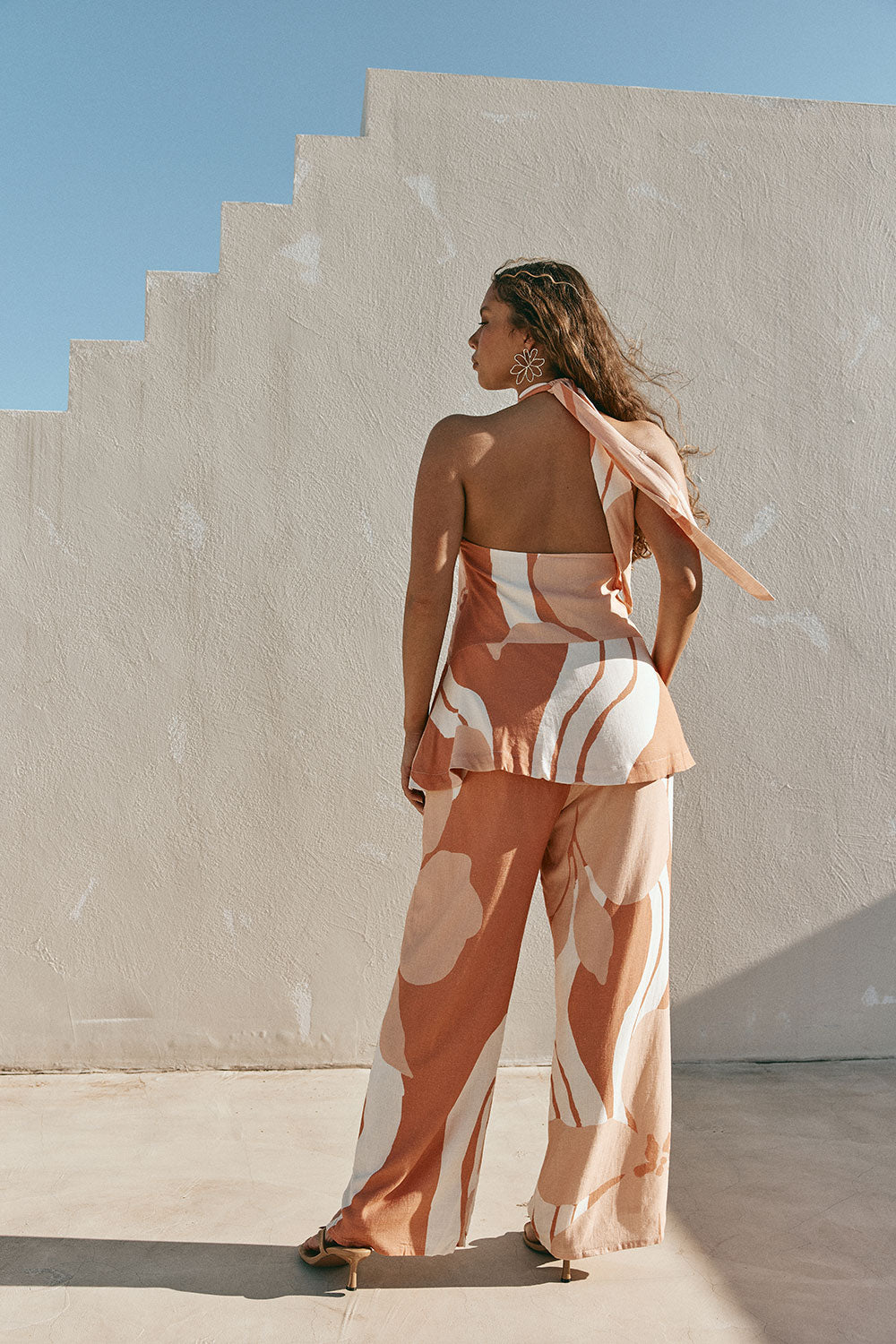 Peach Solanto Print Halter Victoria Top