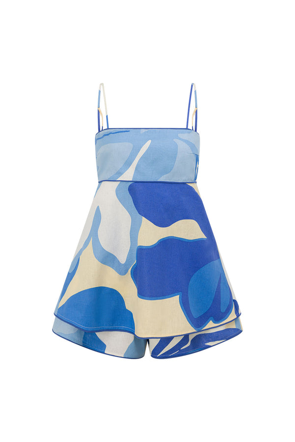 Valley Blue Print Strappy Flared Mirella Playsuit